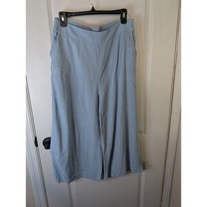 Blue Linen Blend Two Piece Set Sleeveless Button Back Top Wide Leg Pants XL